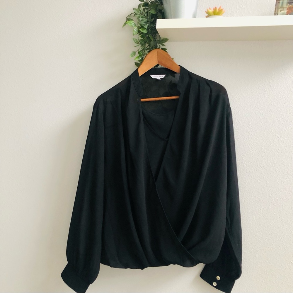 Naked Zebra Black Draped V Neck Blouse with Elastic Stretchy Bottom size Small